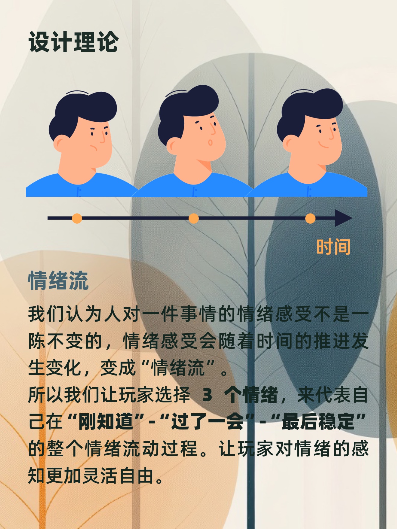 设计理论：情绪随时间变化，选择三个阶段的情绪